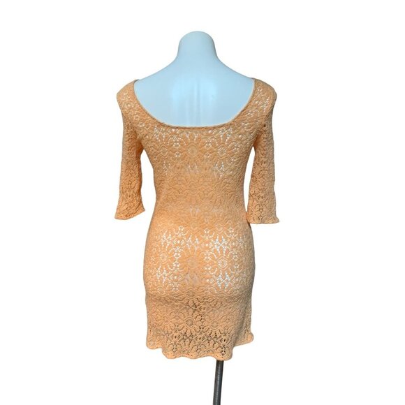 French Crochet Lace Shift Dress Peach Pink Vintage Vintage Large Fits S/M - Picture 5 of 9